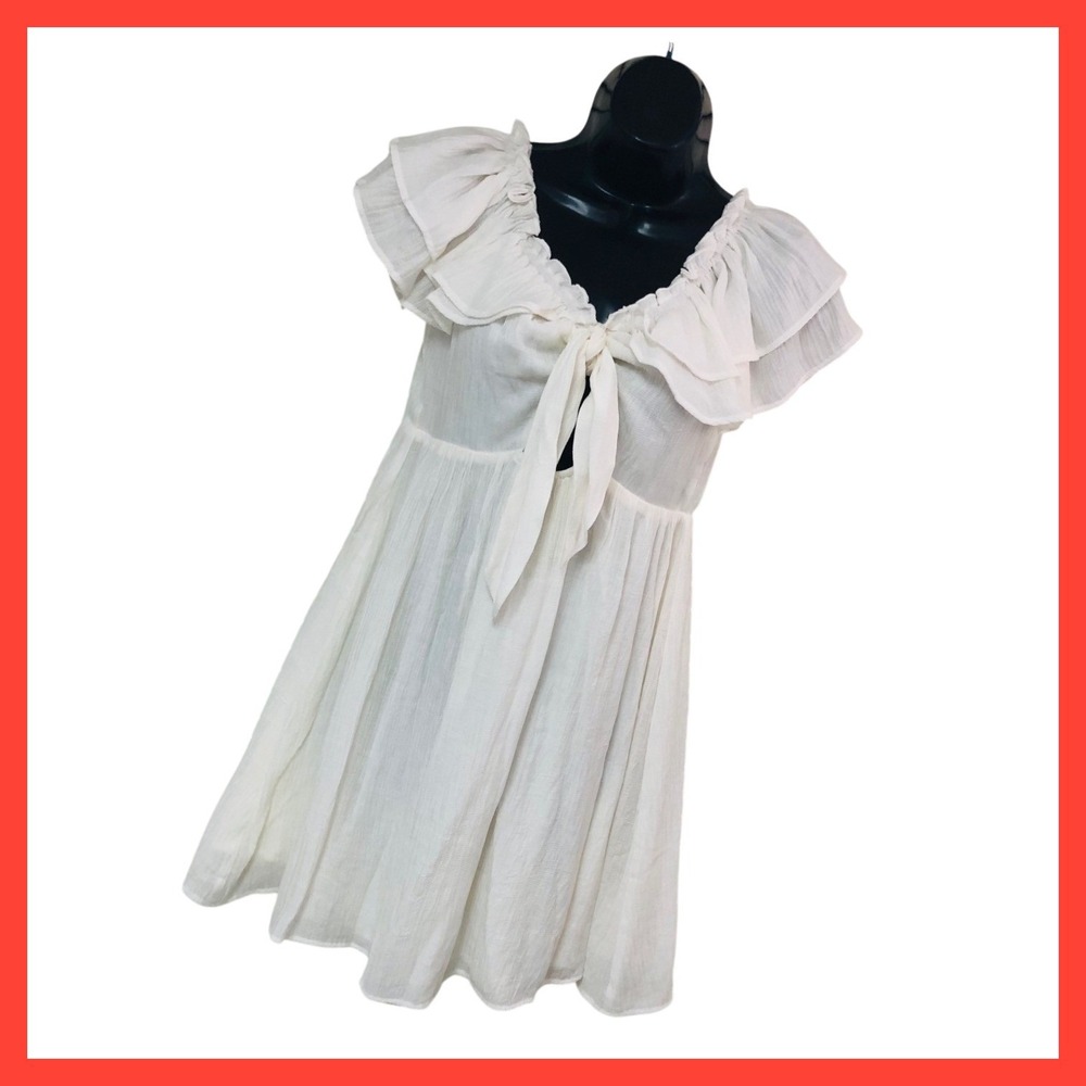 Lulus Babydoll Dress Ruffle Crinkle Angelcore Fairy Boho Cottagecore Womens S